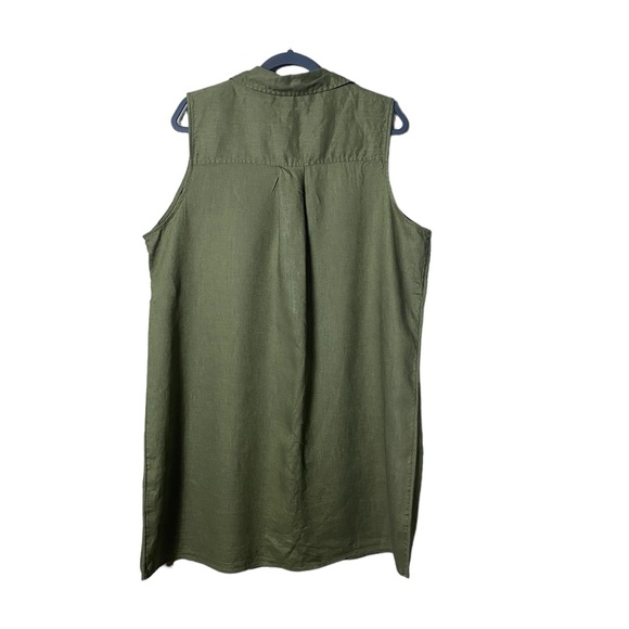 Tahari 100% Linen Midi Dress Plus Size 2X Pop Over Beachy Army Green Cottagecore - Picture 2 of 4